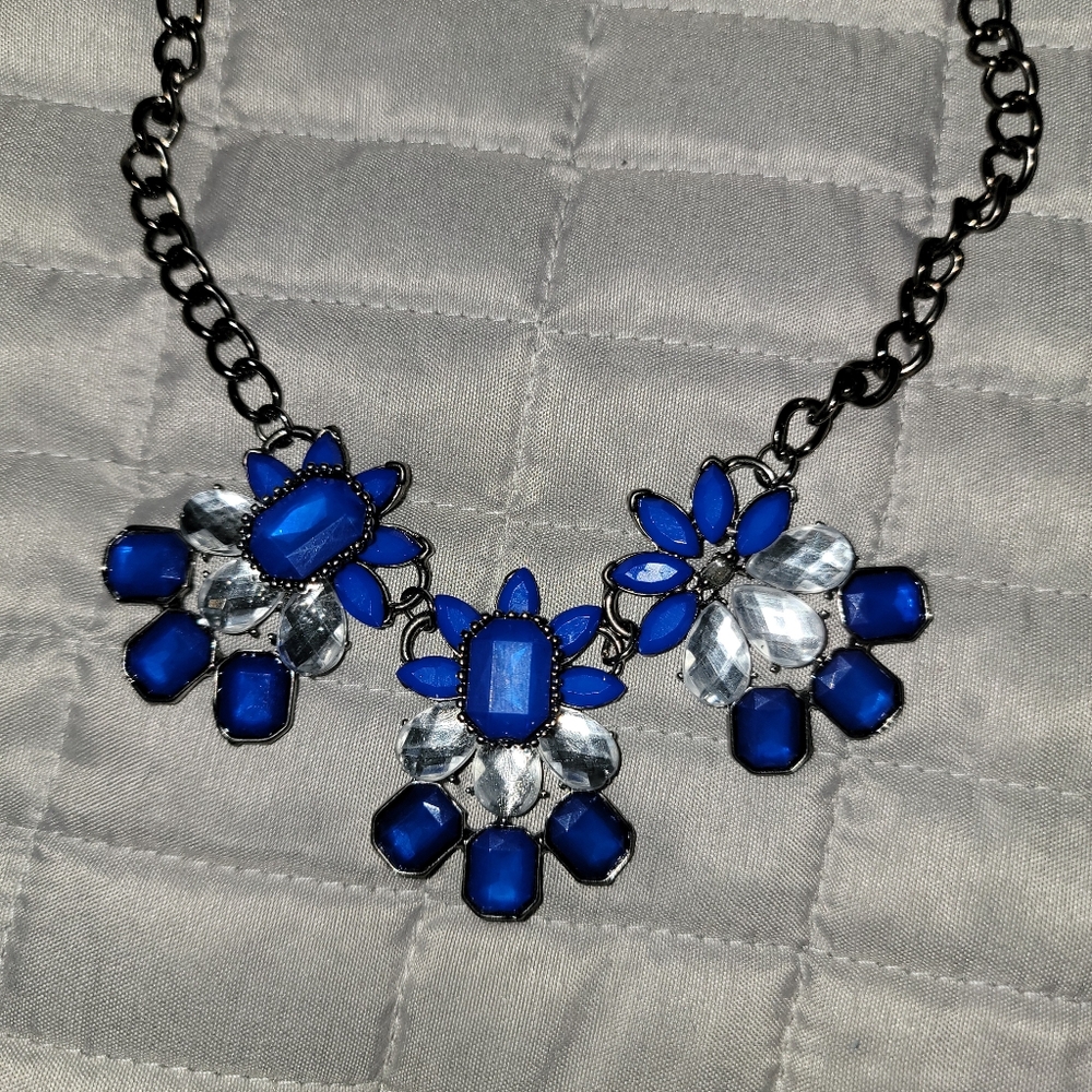 Blue Floral Statement Necklace Women Jewelry New
